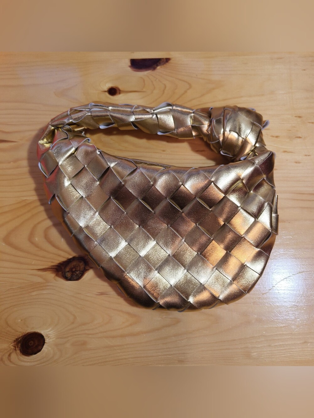 Gold Woven Faux Leather Knot Bag